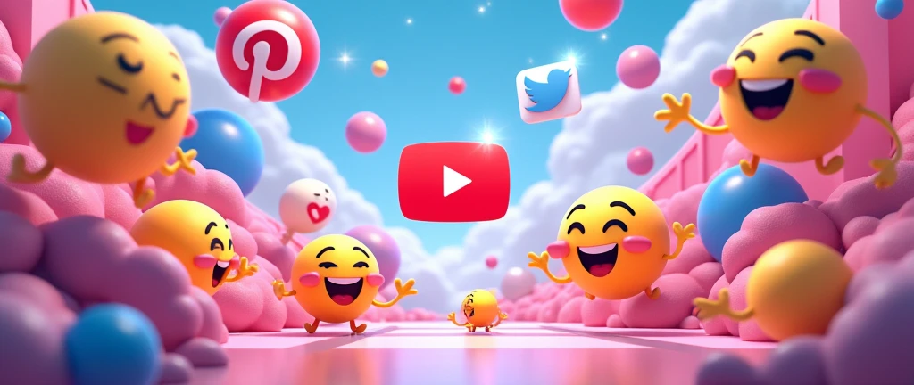 3d background with emoji social media elements, playful and dynamic in composition, featuring youtube logo, in an anime art style