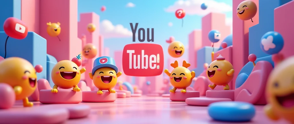 3d background with emoji social media elements, playful and dynamic in composition, featuring youtube logo, in an anime art style