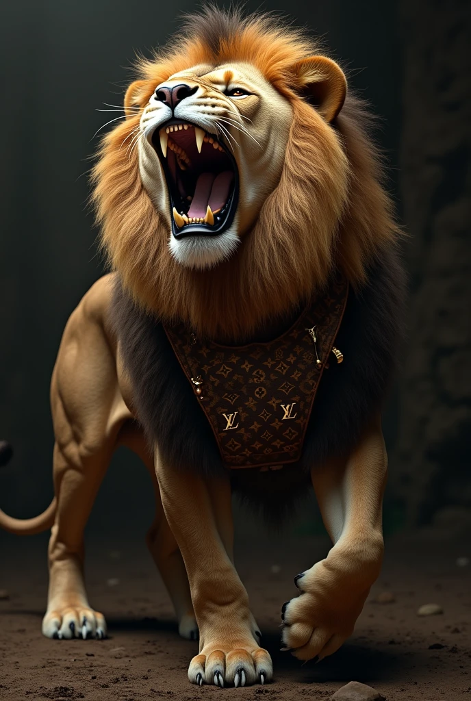 photorealestic, lion, Roar, Louis Vuitton