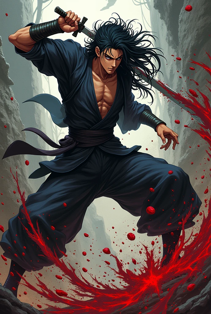 Tandjiro kamado avec un katana il ce batte avec des ennemis tranche la tête de l'adversaire