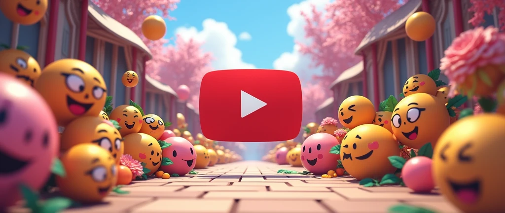 3d background with emoji, playful and dynamic in composition, featuring youtube logo, in an anime art style