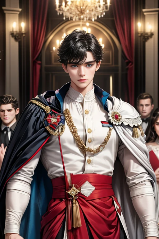 
masterpiece, 最high quality, high quality, 1 boy, alone, Male focus, Watching the audience,  Messy black hair, Adorable big blue eyes, White people, Noble, Noble,Sexy voluminous cape、vampire、A very voluminous, large, very large, very large, long, long red and black cape with a high stand-up collar, made of a lot of fabric that reaches down to the floor., ,Cute beautiful boys,Cute, cute, kind, handsome guy