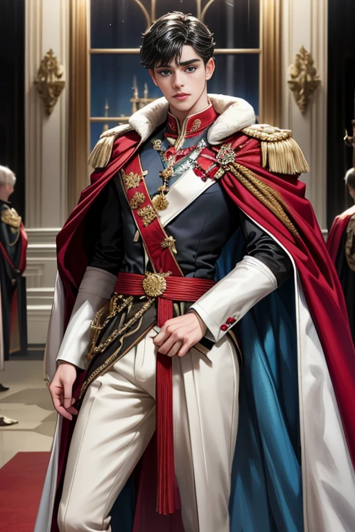
masterpiece, 最high quality, high quality, 1 boy, alone, Male focus, Watching the audience,  Messy black hair, Adorable big blue eyes, White people, Noble, Noble,Sexy voluminous cape、vampire、A very voluminous, large, very large, very large, long, long red and black cape with a high stand-up collar, made of a lot of fabric that reaches down to the floor., ,Cute beautiful boys,Cute, cute, kind, handsome guy