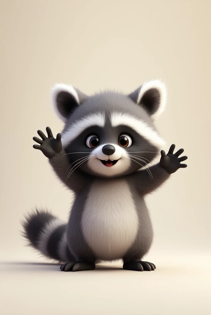 (photorealism:1.2), kawaii raccoon waving