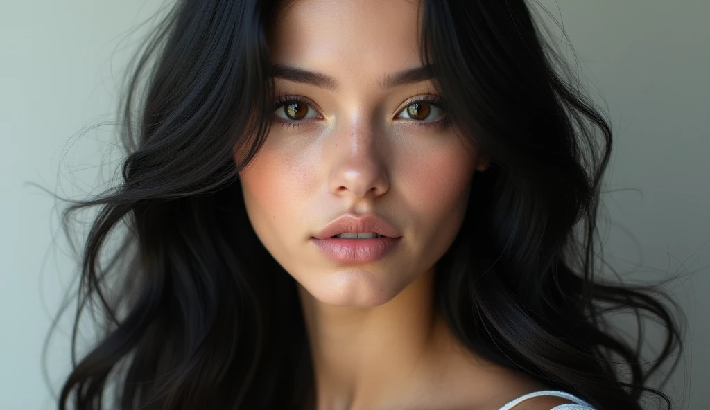white skinned woman with long black hair,2, ultra realistic beautiful woman with detailed face, ultrarealistic photograph