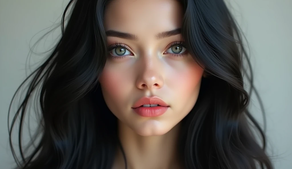 white skinned woman with long black hair,2, ultra realistic beautiful woman with detailed face, ultrarealistic photograph