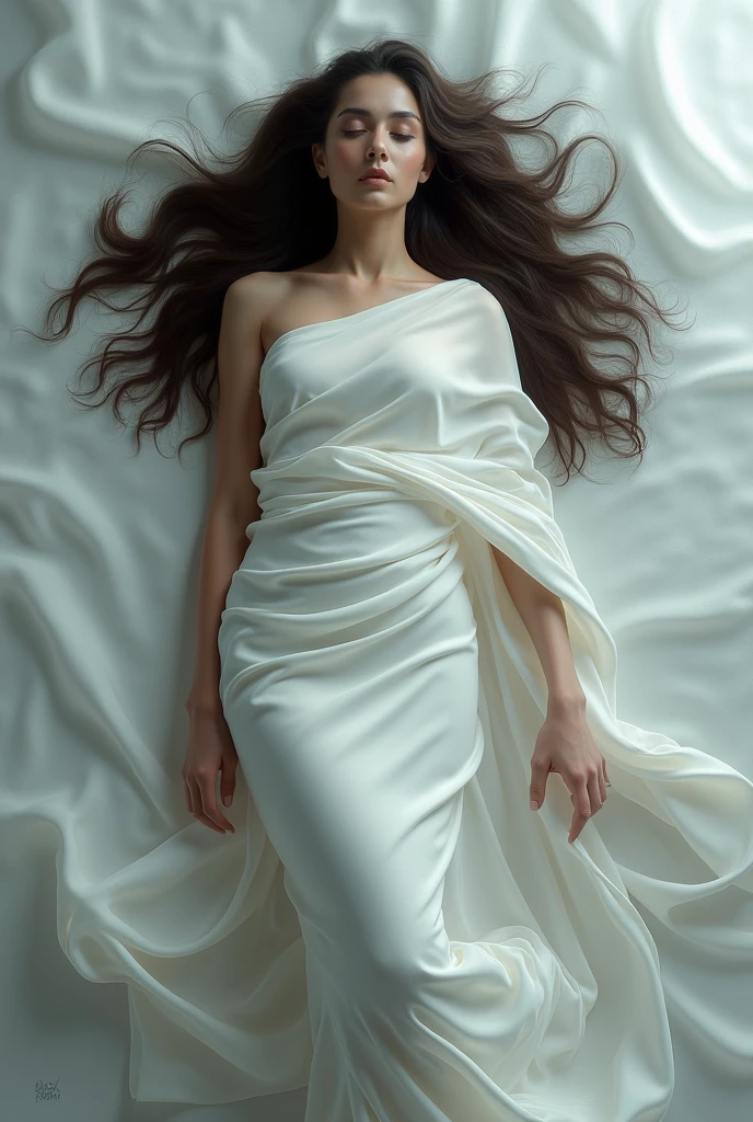 Beautiful woman in weavy hair and white
saree full length dead body