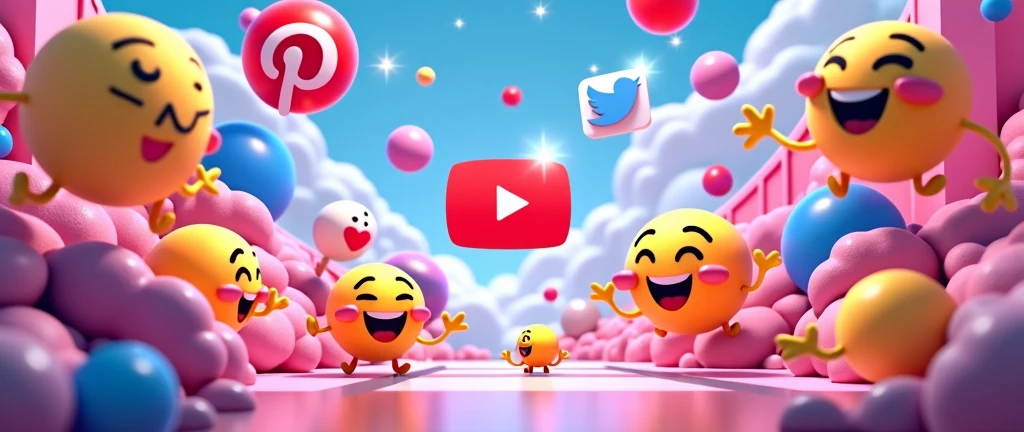 3d background with emoji social media elements, playful and dynamic in composition, featuring youtube logo, in an anime art style