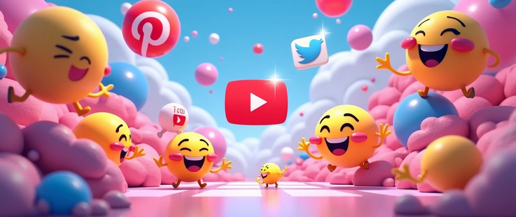 3d background with emoji social media elements, playful and dynamic in composition, featuring youtube logo, in an anime art style