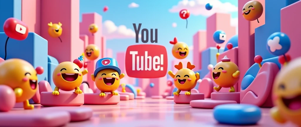 3d background with emoji social media elements, playful and dynamic in composition, featuring youtube logo, in an anime art style