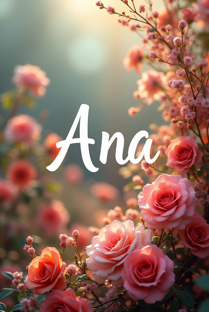 image with the name Ana in the background of some flowers and in the footer of the page some roses