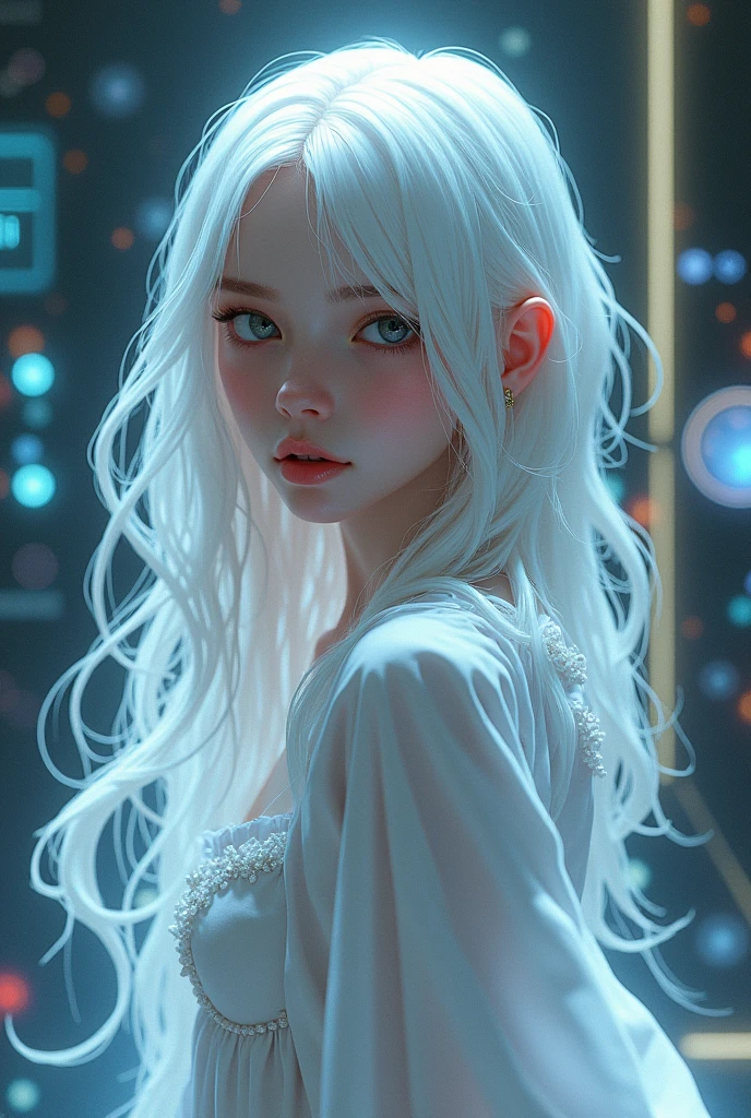 White girl long wavy white hair 1 sic-fi arcane style