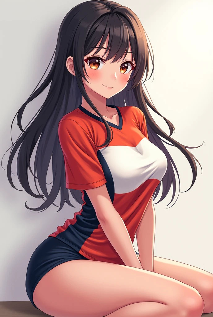 Anime girl wearing volley ball short and shirt hook sitting big hips