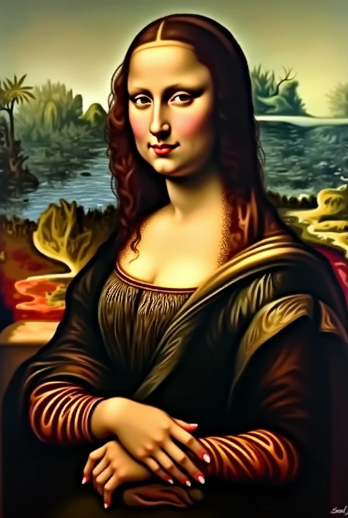 Painting of the mona lisa hentai version with the breasts out,semi naked