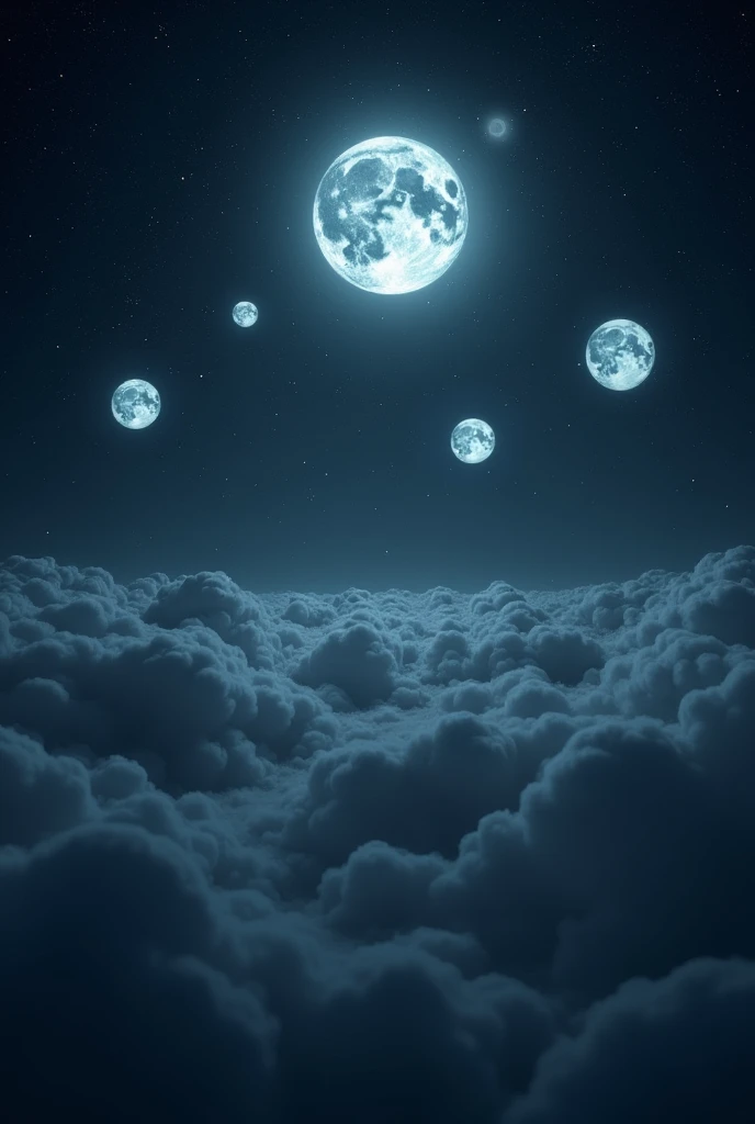 Image of the moon with several moons behind it