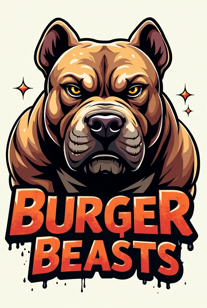 Make a logo, of an angry PitBull dog , with the name of (Burger Beasts), written in Portuguese