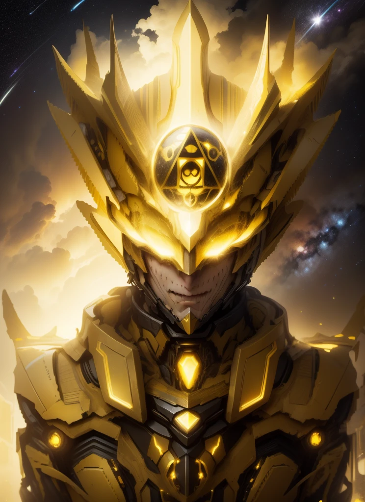 Ensure the integrity of the image，Change the color to yellow，The color changes from starry sky to yellow and yellow，Some starlight and starlight（Ensure its layering and armor texture，Starry sky color as main color）