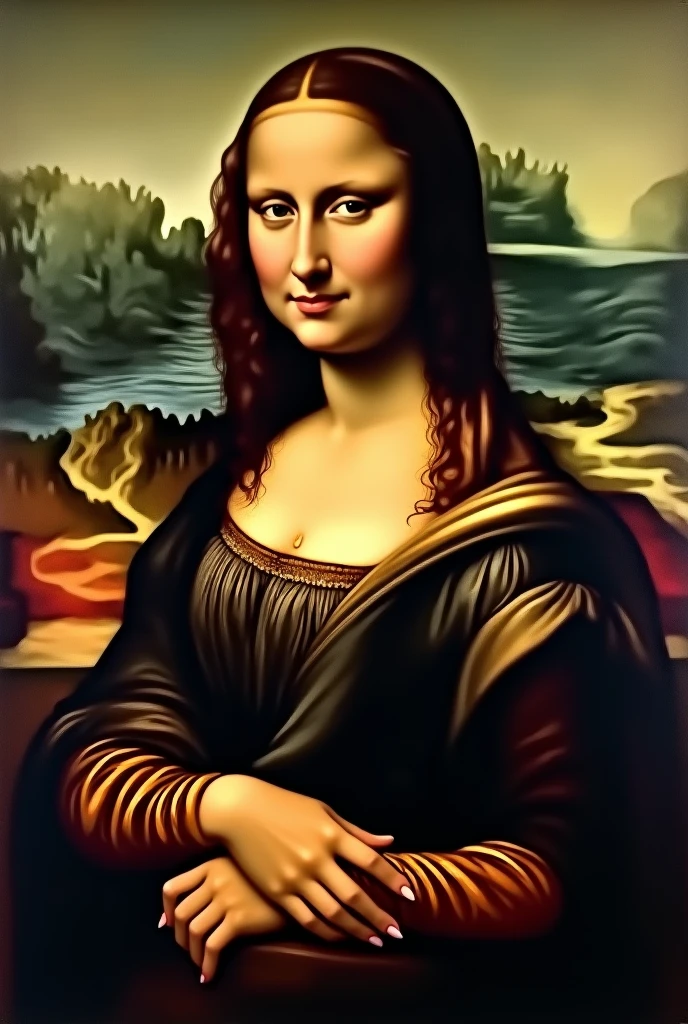 Painting of the hentai mona lisa with her breasts out,semi naked