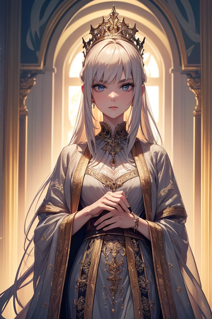 (Highest quality,4K,High resolution,masterpiece:1.2), (Very detailed), (Slender beauty)(Age 27)King's Palace,Sit in the king's chair,((Sitting with legs crossed,))I can see her panties,(Panty shot),Full body,angle,From below,