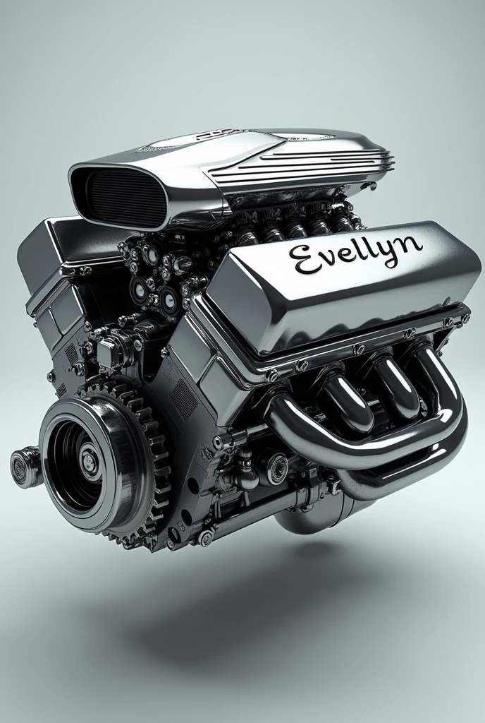 Car engine with Evellyn written on top of the engine block