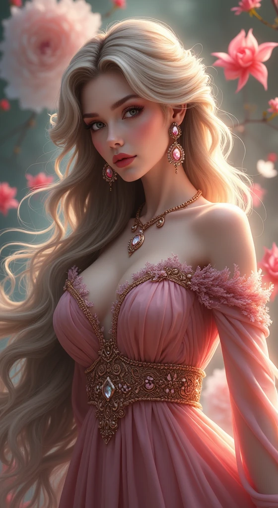 a woman with long hair wearing a dress and earrings, beautiful character painting, 8k high quality detailed art, beautiful alluring anime woman, ((a beautiful fantasy empress)), a beautiful fantasy empress, beautiful fantasy art, ethereal beauty, fantasy art style, beautiful maiden, beautiful anime woman, beautiful fantasy maiden, beautiful digital artwork, trending on cgstation, guweiz