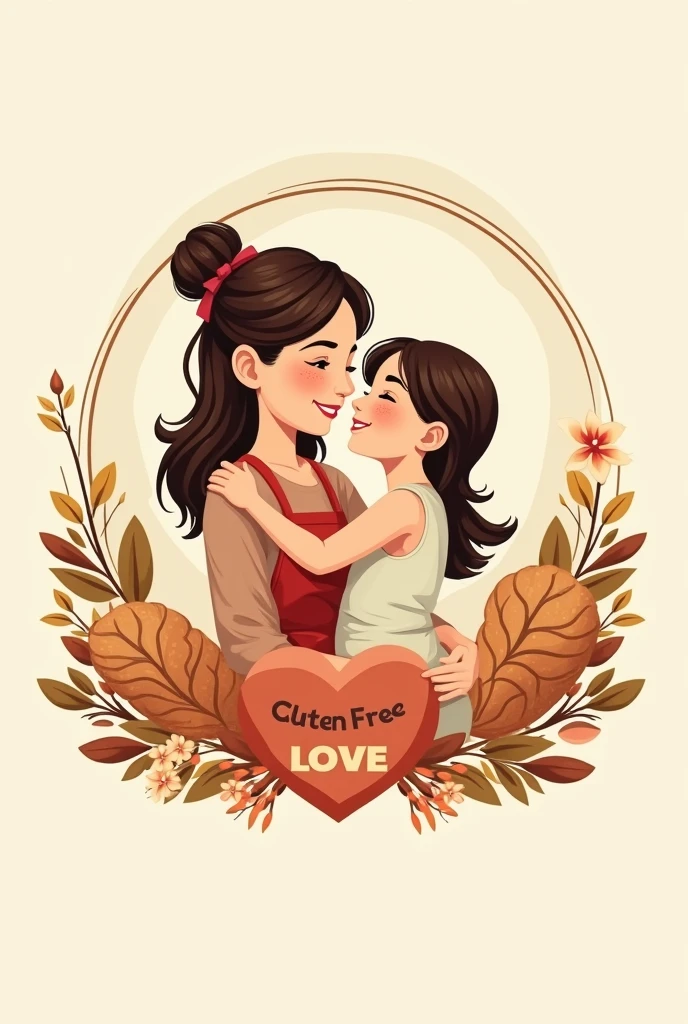 logo of a bread and cake factory, called Gluten Free Love, and in the center mother and daughter
