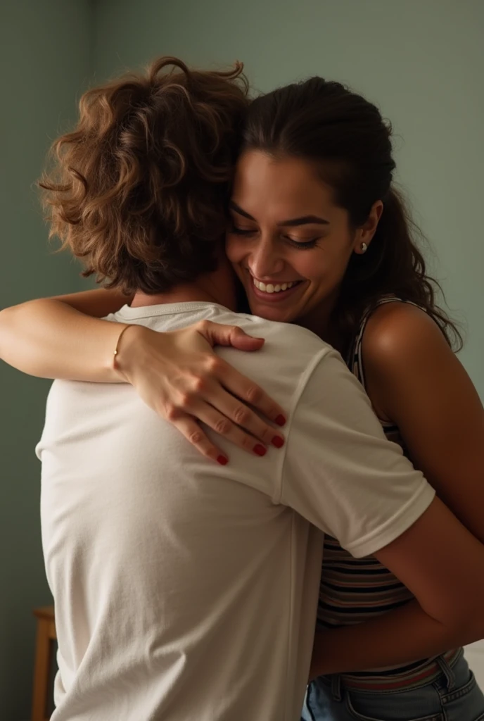 Friend hugs you with a pat on the back, showing camaraderie but without much intimacy.