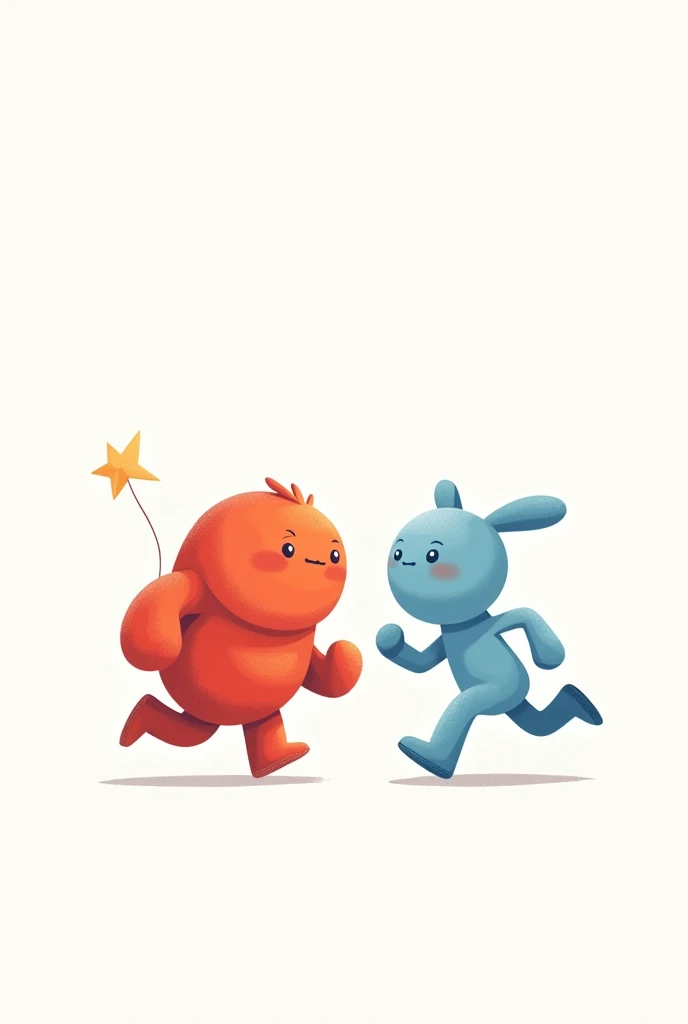 Create two cute characters, they must be formless non-human beings for children. Strength and Movement they are friend adventurers. Strength robust red and Movement light blue, these on a white background with running poses