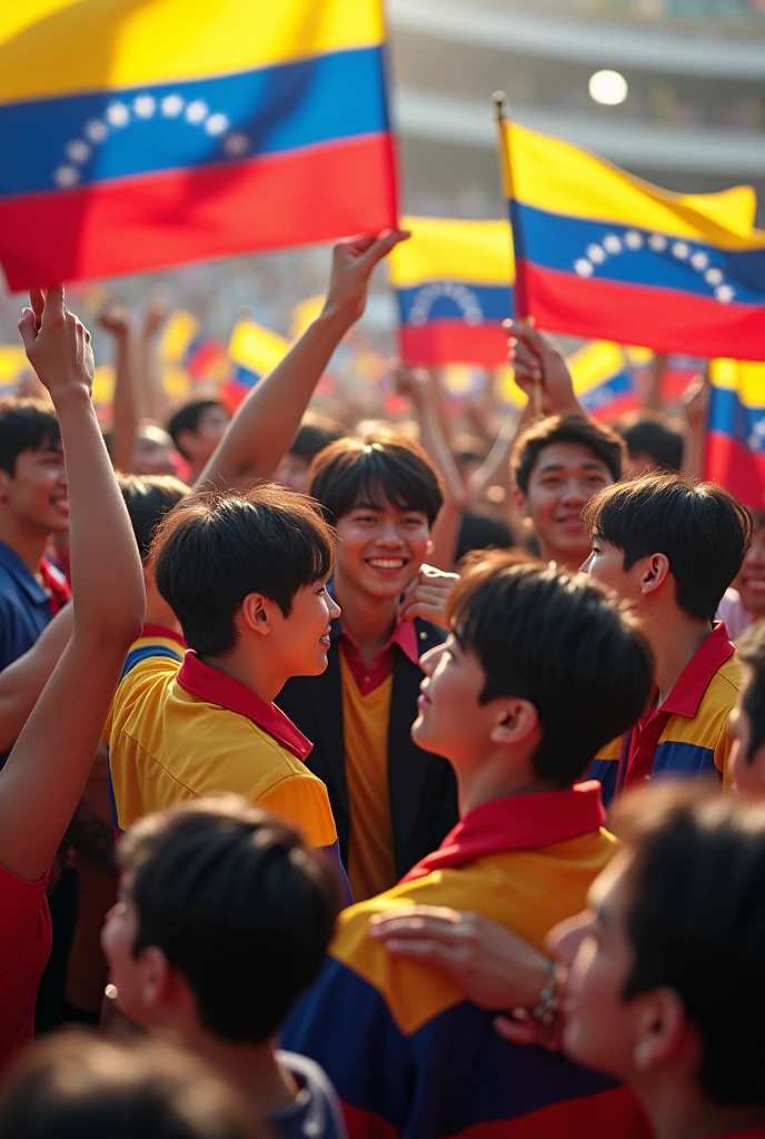 BTS WITH FANS WHO HOLDS THE FLAG OF VENEZUELA 