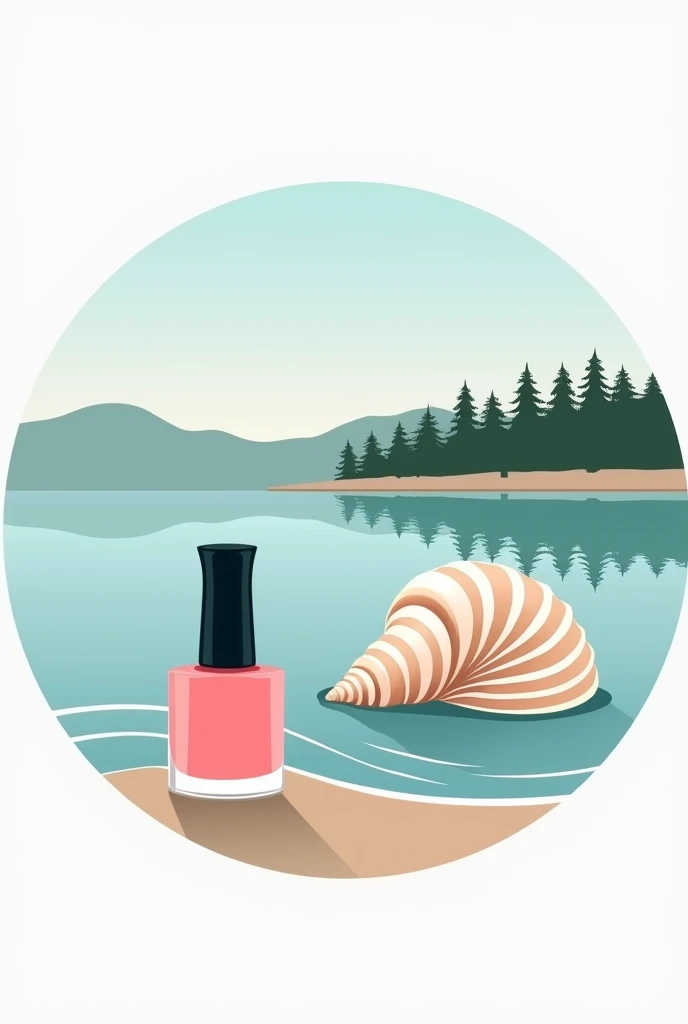 Nail salon logo on the Arcachon basin With a bottle of varnish, the sea and a shell