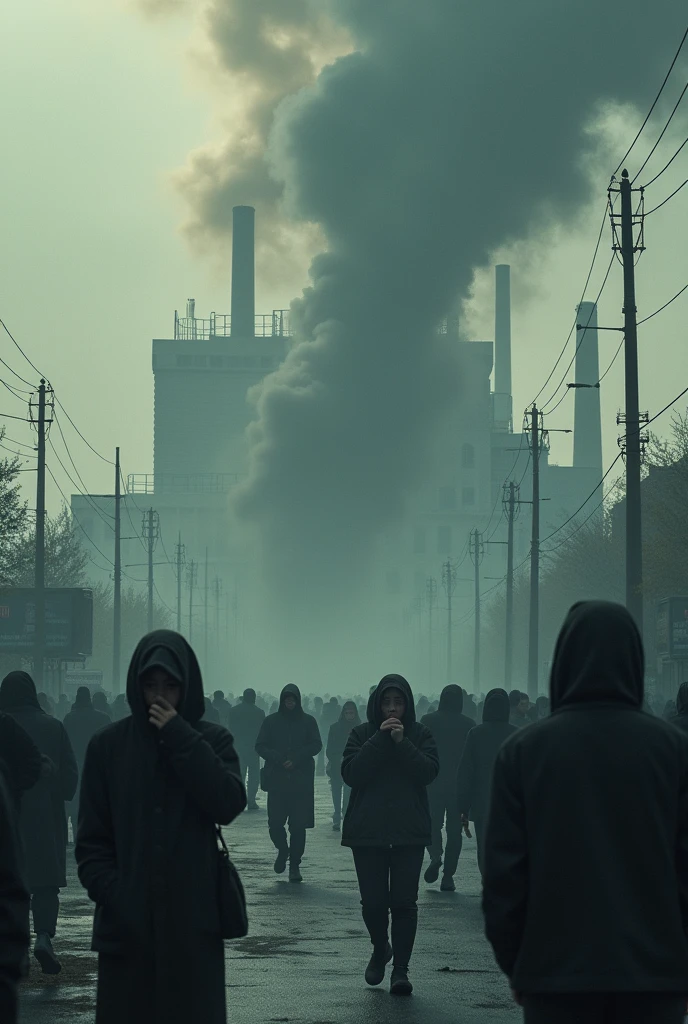 air pollution from factory, sick people
