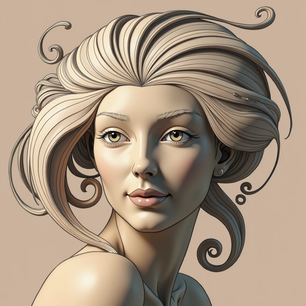 Central Element - Greek Goddess Silhouette: The design would center on a female figure inspired by Greek goddesses such as Athena or Aphrodite. Instead of too much detail, the focus would be on an elegant silhouette of the goddess, with soft curves and flowing lines that evoke the aesthetic of Art Nouveau.