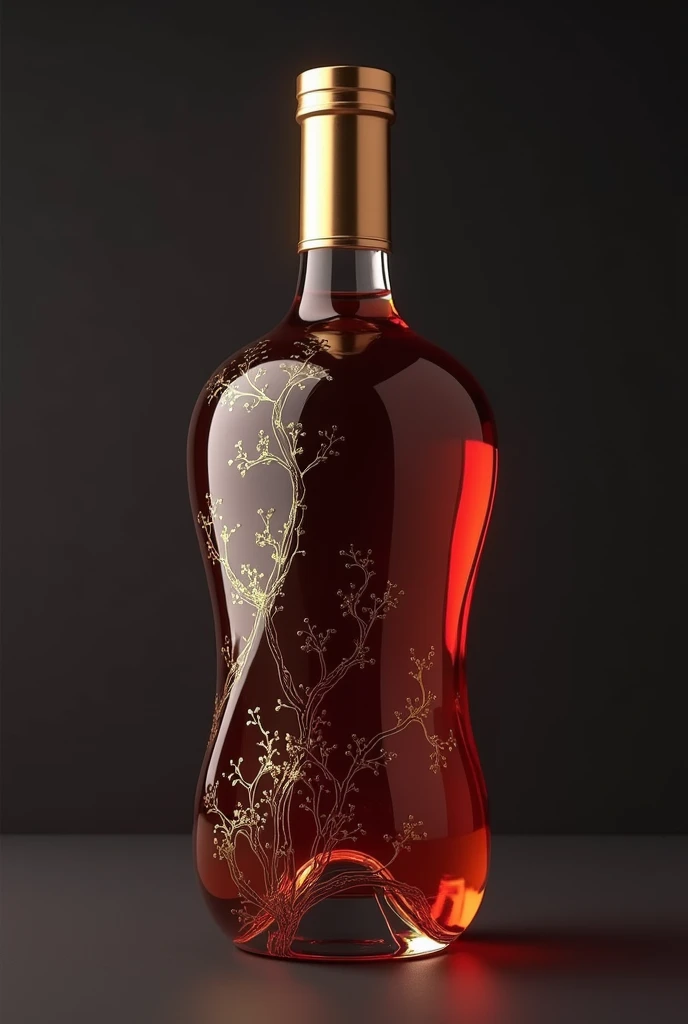 A wine bottle,Chinese Wine Pot,Has rounded edges,Round bottle,Trendy bottle design,The surface is a streamlined glass design,Colored glass or ceramic,There is a golden Chinese medicine pattern,Trendy bottle design,High-end,Gao Yade,Streamlined texture,Metal bottle caps,golden bottle cap,high quality,surreal style