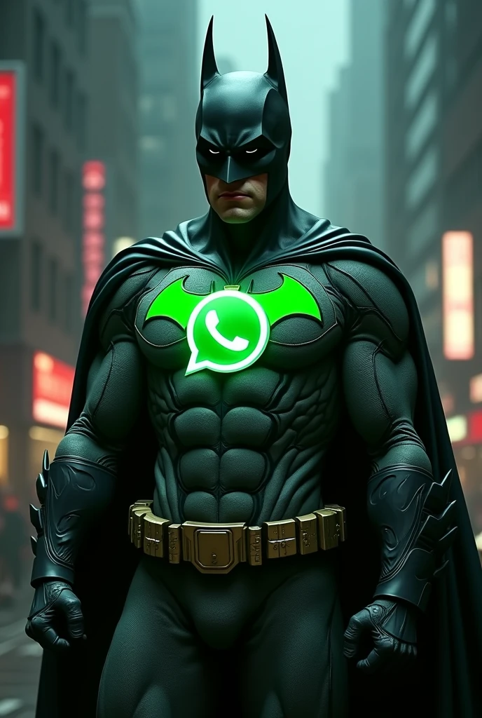 Make a picture of Batman with the whatsapp outfit