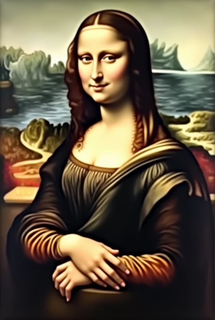 Painting of the naked topless Mona Lisa