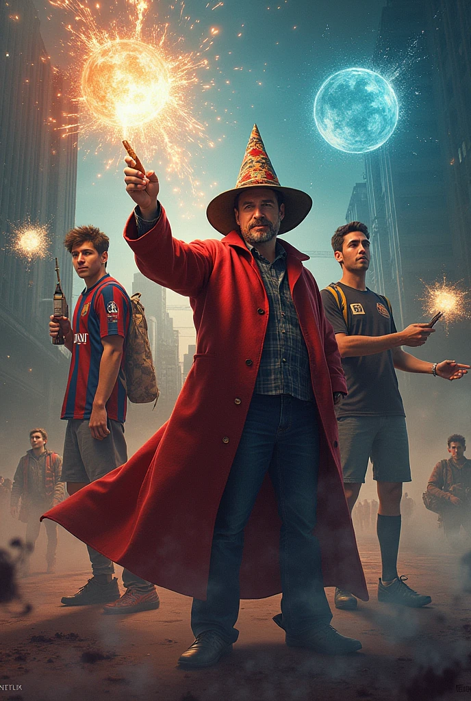 generates an image where the crazy Adam Harry Potter Lionel Messi stranger things la casa de papel is