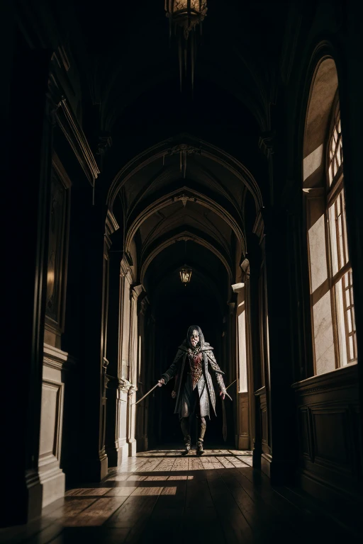 ancient batlike vampire monster screaming in dark hallway in castle at night, unlit, harry potter horror movie scene, 4k, hd, high resolution, cinematic, highly detailed