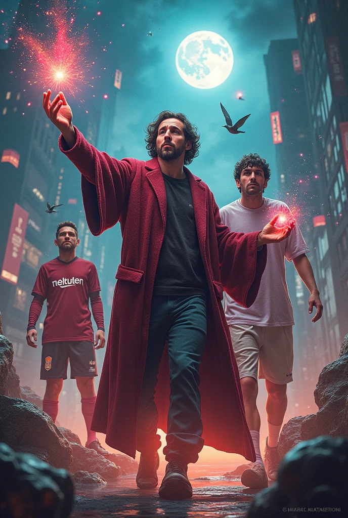 generates an image where the crazy Adam Harry Potter Lionel Messi stranger things la casa de papel is