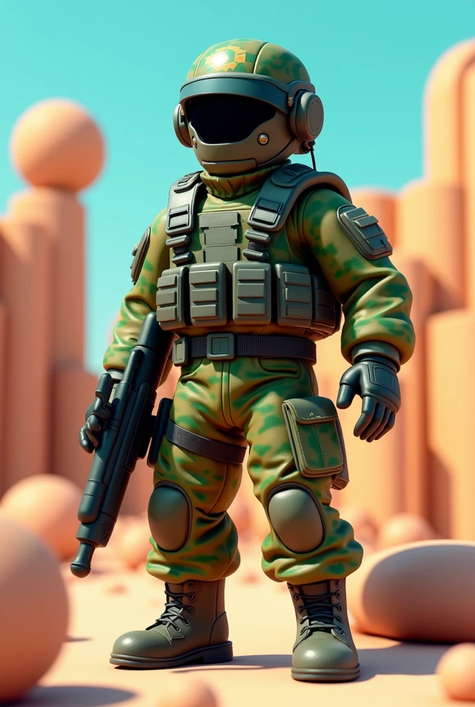  person dressed in the uniform of the Brazilian army in Robloxian style, with a mask. 