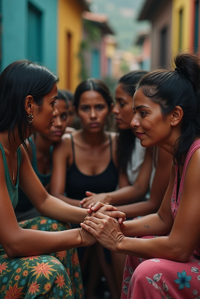 meeting of poor women who have suffered possible domestic abuse, in a favela