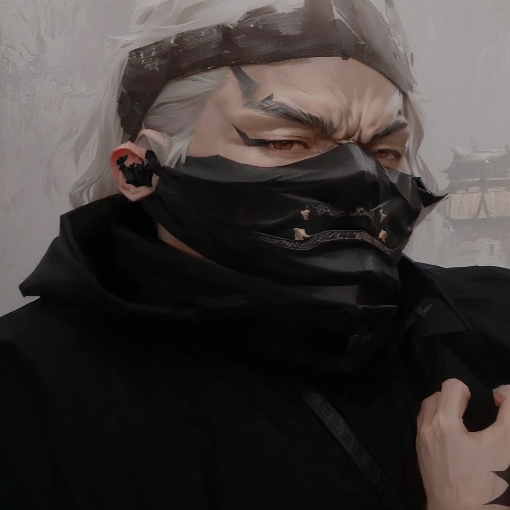 a man disguised with a black mask and a black hood, wearing an all black mask, wearing a dragon mask, demon Samurai mask, monster mask, detailed mask, cute japanese demon boy, They mask, wearing wooden mask, techwear occultist, Samurai mask, wearing Japanese techwear, with tusks, pointy mask, full mask