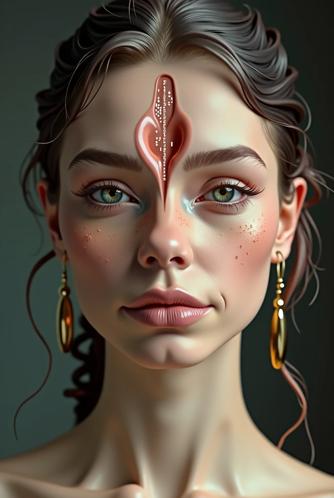 Make a girl with a vagina on her face,make a vagina in the center of the human face, with a vagina face, clitoris, 1vagina, no mouth, noseless, best qualityer, ultra detali, fine-details, high resolution, Caucasian skin,