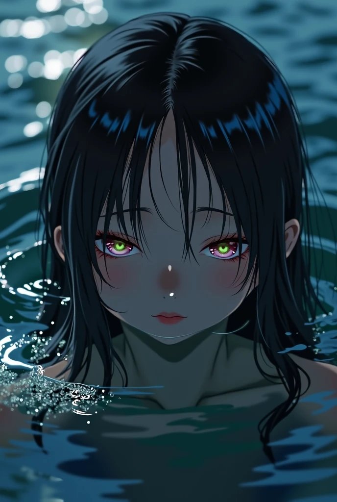 One beautiful girl,Highest quality,masterpiece,detailed,night,One beautiful girl,Shadows reflected on the water,The sound of rolling waves,In a place where time has been forgotten,Quietly close your eyes,Close up of face,Face forward