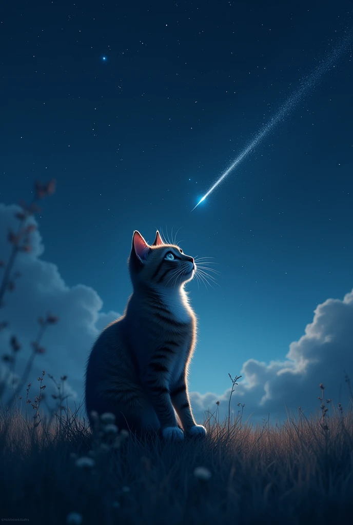 Un gatto sotto le stelle cadenti
