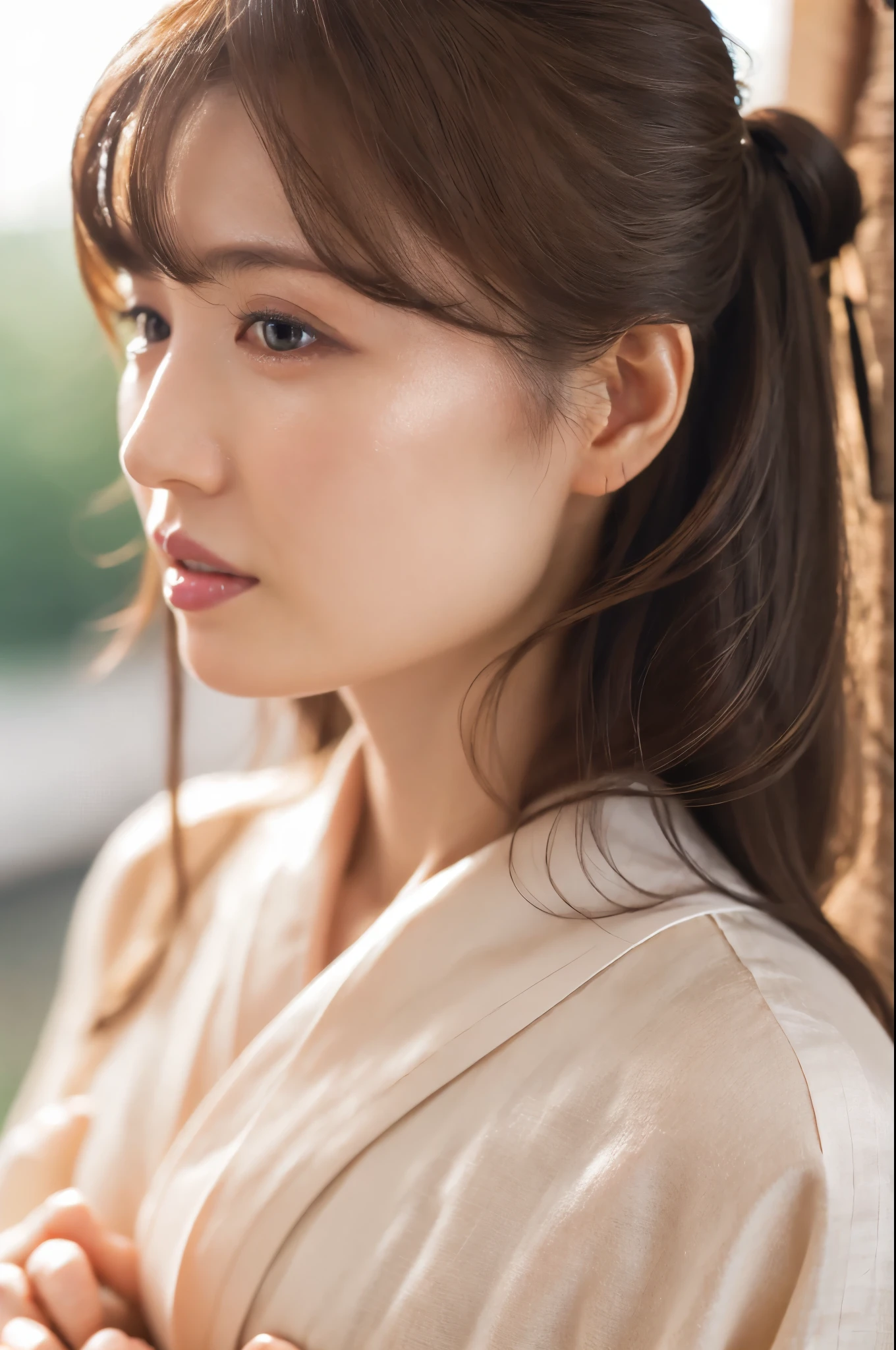 (best quality,highres,ultra-detailed),((portrait)),A beautiful Japanese lady, beautiful detailed eyes, beautiful detailed lips, extremely detailed face, long eyelashes,soft smile, flowing hair, natural lighting, wearing Japanese elegant Kimono,