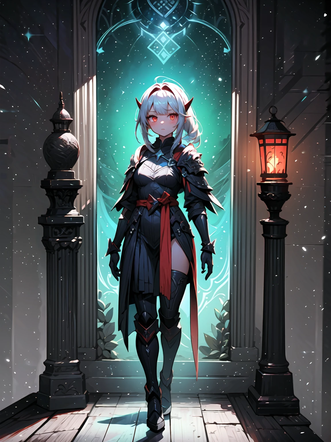 (((masterpiece, best quality, 16k))) girl with red eyes holding a glowing lantern in a dark forest, dark elf, dark fantasy style art, dark elf princess, dnd portrait of a tiefling, epic rpg portrait, alena aenami and artgerm, extremely detailed artgerm, epic fantasy art style, in style of dark fantasy art, epic fantasy digital art style, with red glowing eyes((full body view))