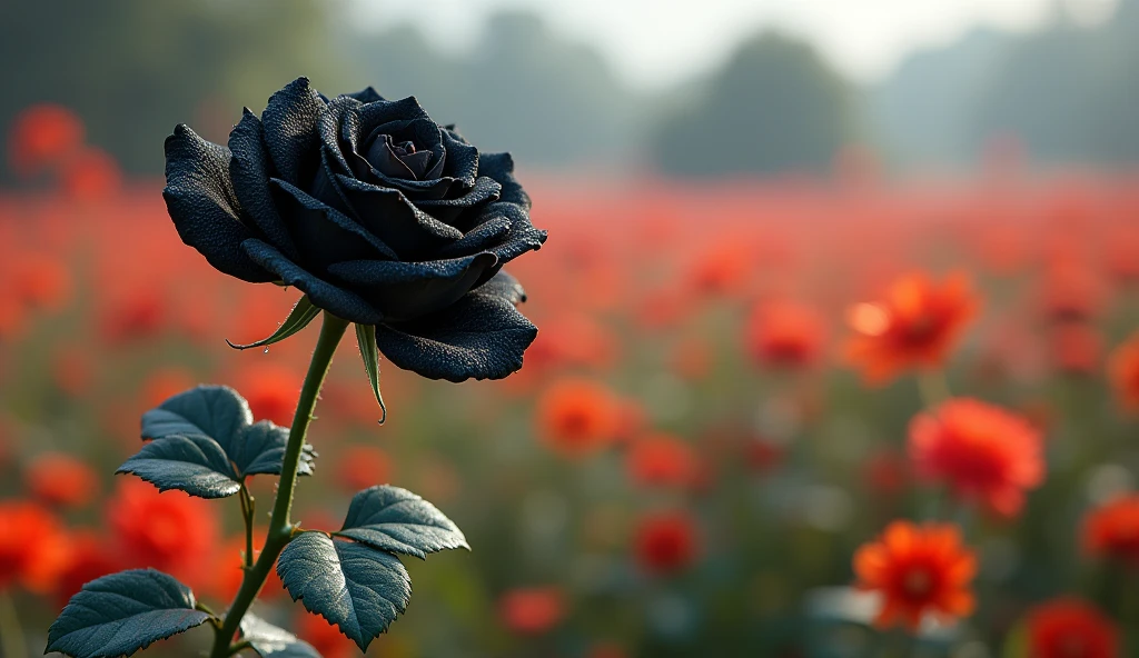 2024; (masterpiece, best quality) black rose in the foreground; field of flowers
