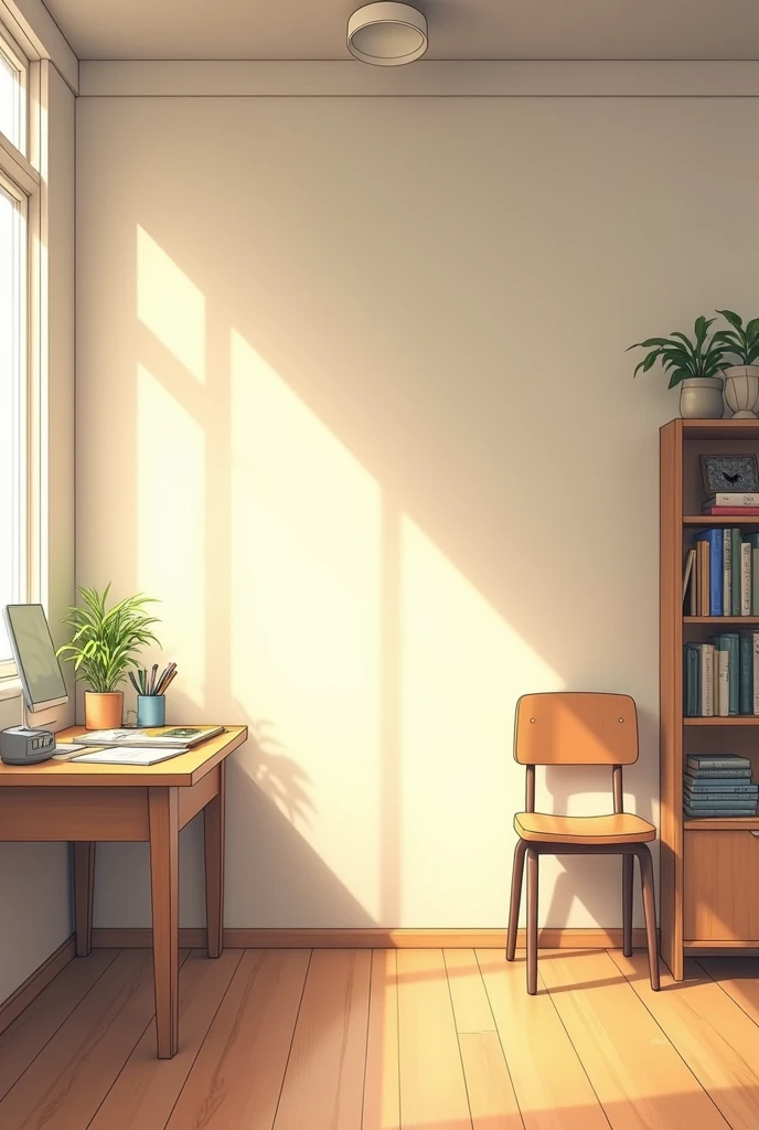 A HUMBLE ROOM OF A TEACHER WITH A WALL WITH NO CHAIRS, empty
. GENERAME IN COLOR DRAWING
