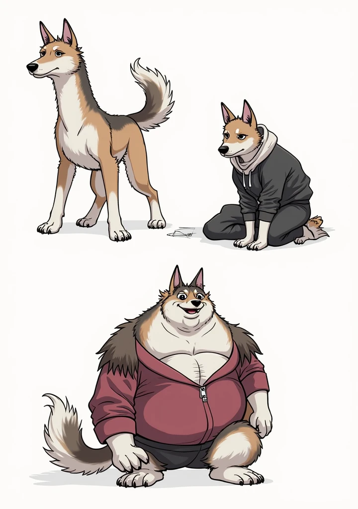 two canine characters, a large one with a canine penis exposed from its sheath and a dripping female 