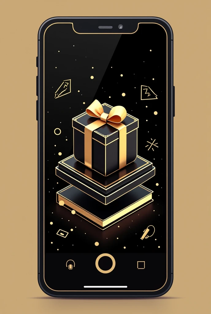 Logo for store with the name Fusion Zerotreze, a gift box coming out of a cell phone, an agenda and a headset in black and gold 